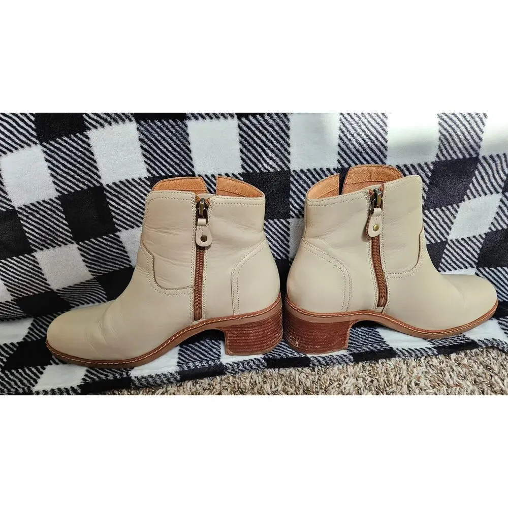 Jambu Women's Leather Ankle Boots Cream Ivory Side Zip Comfort Booties Size 10
